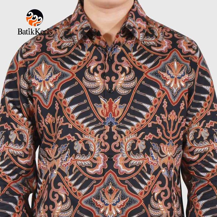Batik Keris Hem Slimfit Long Sleeve Keris Aksata - Navy, S | Indo4ward