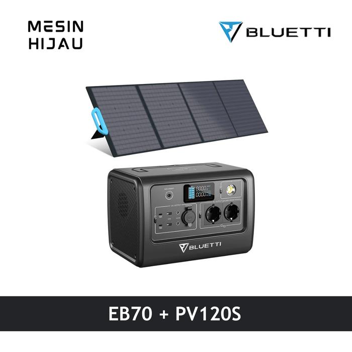 Gambar Bluetti EB70 + PV120 Solar Generator Kit Genset Camping Power Station dari Mesin Hijau undefined Tokopedia