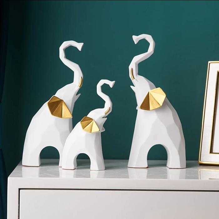 Gambar Patung Gajah Family Emas Geometris Modern Dekorasi Meja Kantor Studio Kamar Mewah Elegan 1 Set 3 Pcs Pajangan Hadiah - Putih dari DIMORAON undefined Tokopedia