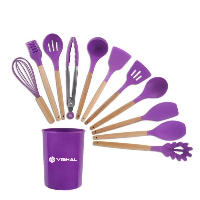 Gambar Alat Masak Teflon Spatula Silikon Tahan Panas Utensil Set 12in1 - Ungu dari AchillesCollection undefined Tokopedia