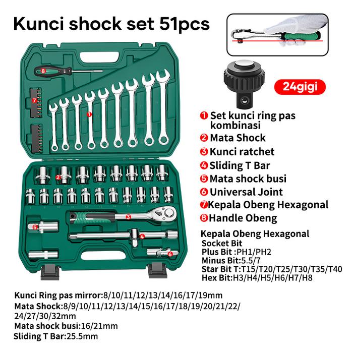 Gambar ISKU Tool Kit Set Kunci Sok Set 51 Pcs Ring Pas Set Mata Shock Mekanik - 24 Gigi dari PERKAKASKU.ID TOKOPEDIA undefined Tokopedia