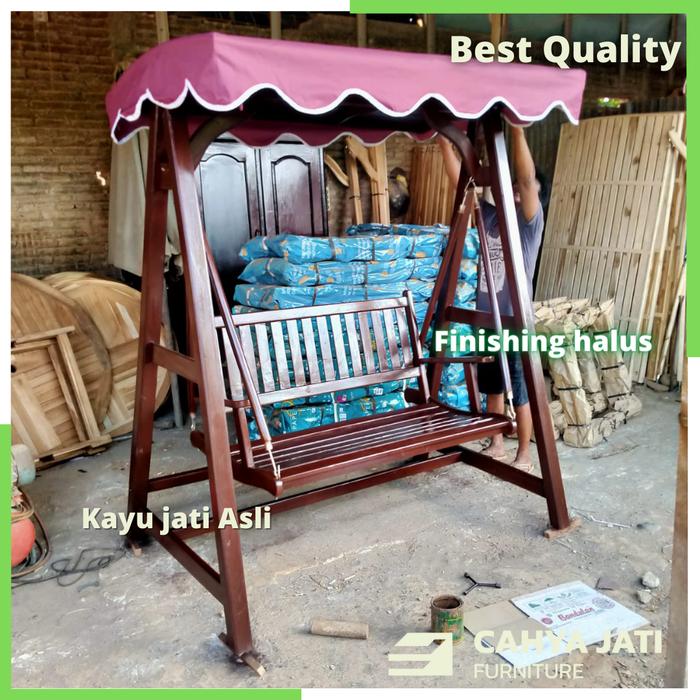 Gambar Kursi Taman Ayunan Payung / Kanopi Kayu Jati Jepara 2 Dudukan Outdoor - 2 Dudukan dari Cahya Jati Furniture undefined Tokopedia