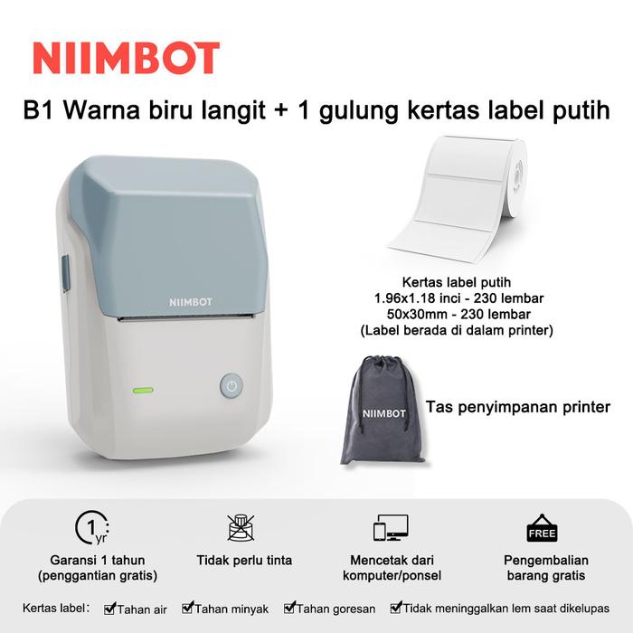 Gambar NIIMBOT B1 Printer Stiker Pembuat Label Portabel Bluetooth Tanpa Tinta - B1 Biru+label dari Niimbot Official Shop undefined Tokopedia