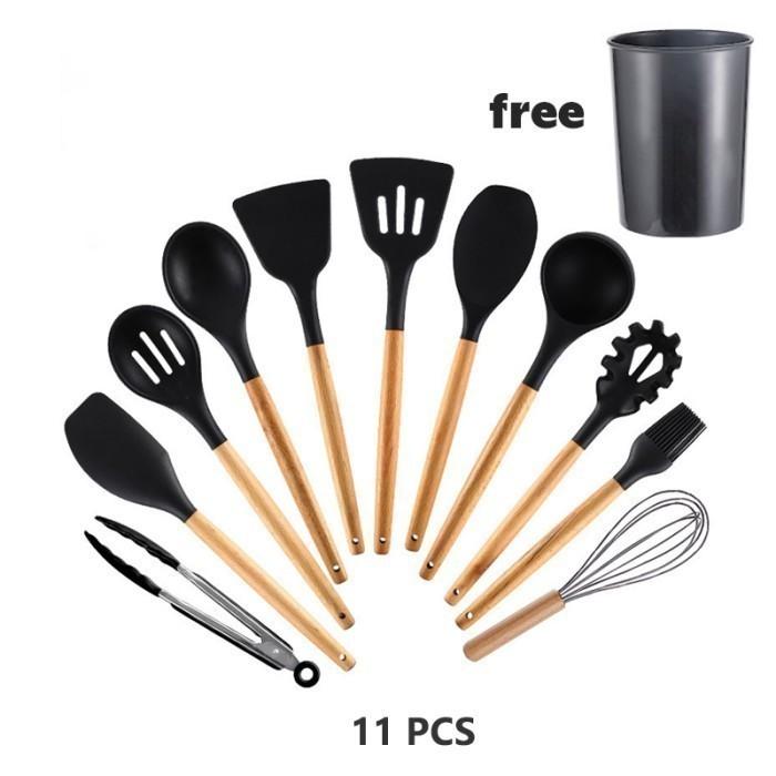 Gambar Alat Masak Set Sillicone Utensil 12 Pcs Spatula Silikon Tahan Panas - Hitam dari Mahendra Infotech Store undefined Tokopedia