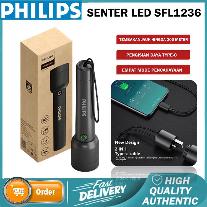 Gambar Philips Senter Led Flashlight Led Senter Police Super Terang Tahan Air - SFL1236 dari Luckyelectro undefined Tokopedia