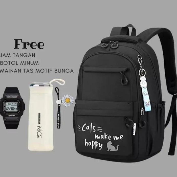 Gambar Tas Ransel Sekolah Anak Perempuan Sd 4 In 1 Free Gift Jam Tangan+Botol - Hitam dari nurmiimtrendy undefined Tokopedia
