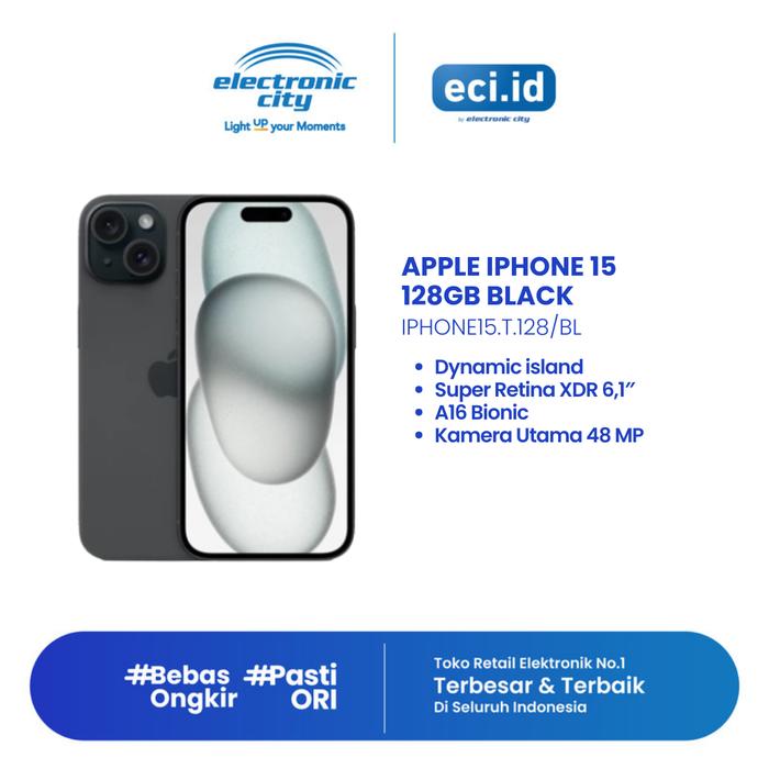 Gambar Apple iPhone 15 128 / 6 GB - Black dari Electronic City Indonesia undefined Tokopedia