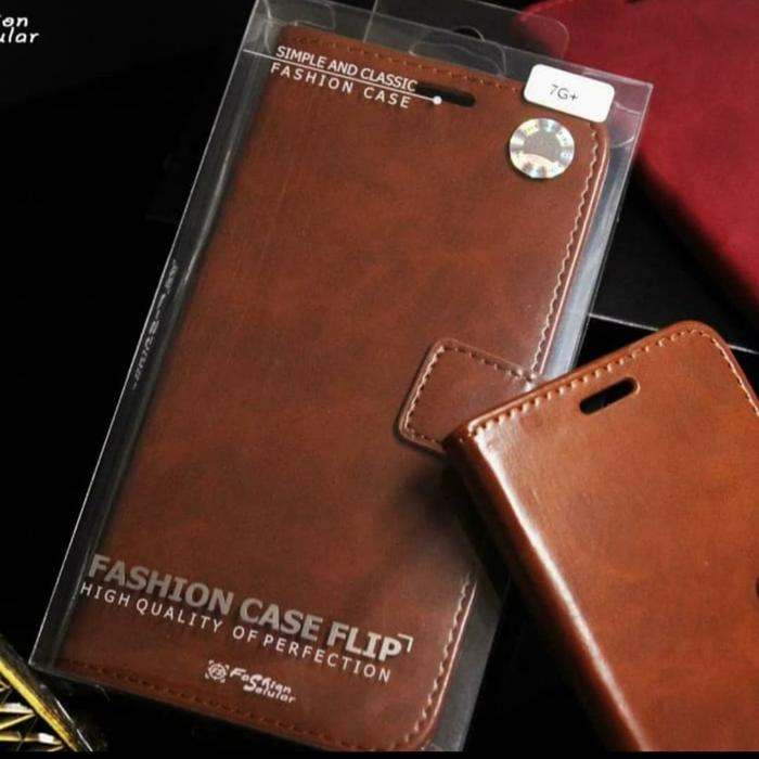 LEATHER FLIP COVER WALLET VIVO V19 2020 CASE KULIT CASING Cokelat