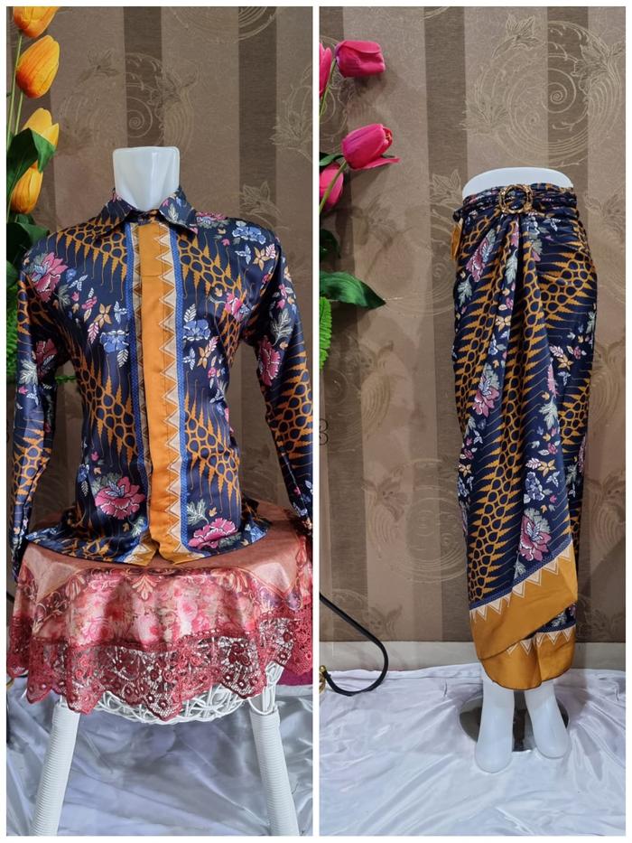 Gambar Setelan Batik Couple Kemeja Panjang Dan Rok Lilit / Kain Lilit Melati - K.S NAVY dari Niaga Belanja Online undefined Tokopedia
