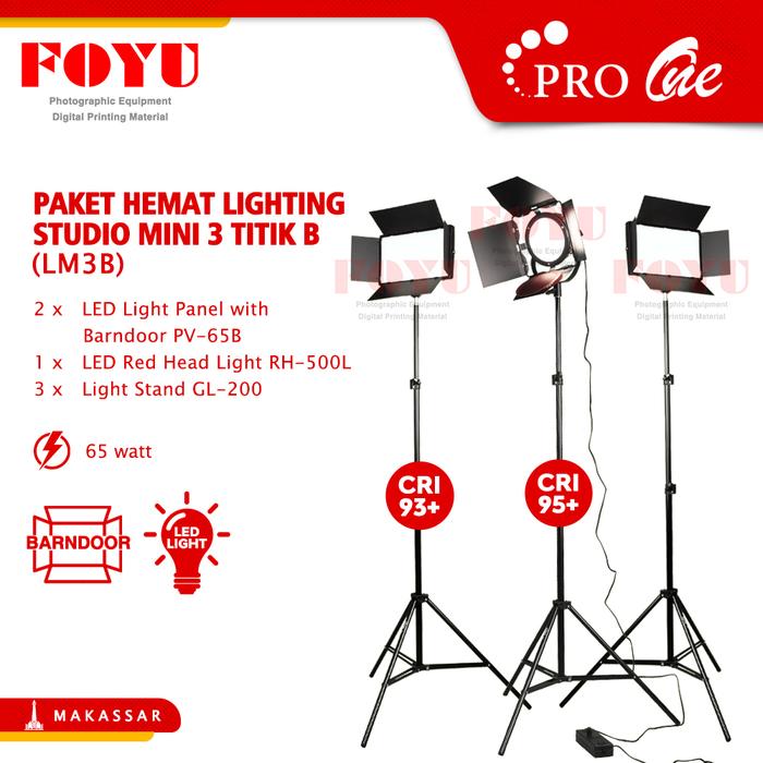 Gambar Paket LED Studio Lighting Mini 3 Lampu LM3B Panel Barndoor Pro One dari Foyu Photo Makassar undefined Tokopedia
