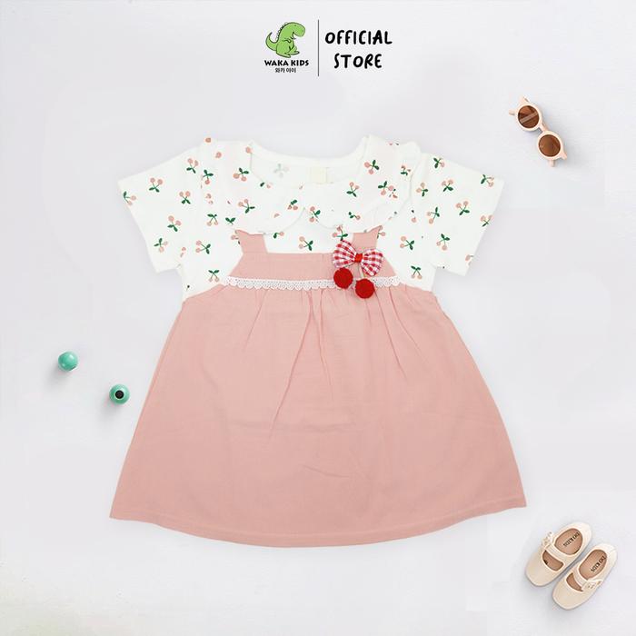 Gambar Dress Bayi Anak Perempuan Lengan Pendek Katun Cherry Pom Pom 4339 - Pink, XL dari Wakakids undefined Tokopedia