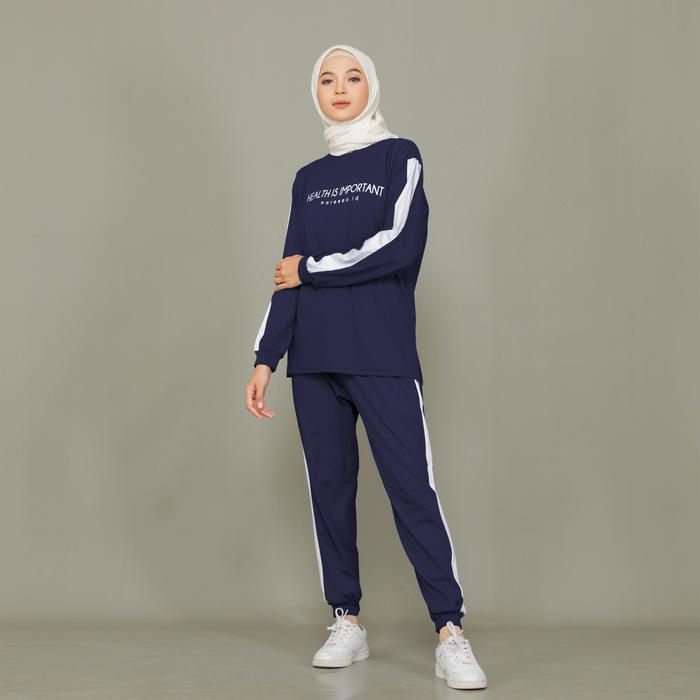 Gambar Setelan Baju Olahraga Wanita Dan Pria Couple Senam Joging Muslim Terba - CPW BIRU NAVY, XL dari Mareema undefined Tokopedia