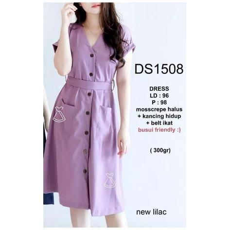 Gambar Dress Amanda Manopo Full Kancing Belt Ikat Busui Ibu Hamil Standar - Purple, XXL dari kathyaseller undefined Tokopedia