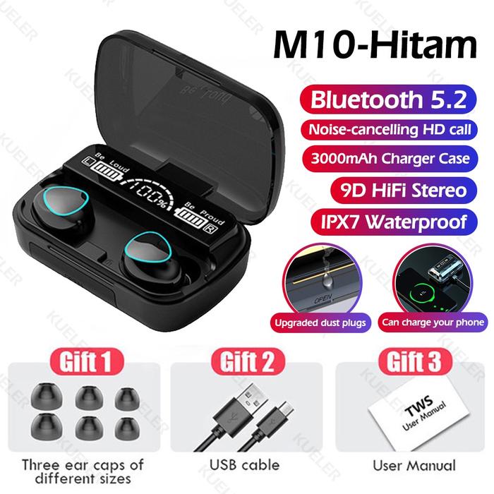 Gambar M90 TWS Bluetooth 5.3  Low Delay HD Led Display Wireless Earphone - M10-hitam dari Keysky undefined Tokopedia