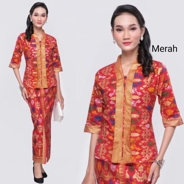 Gambar Setelan Baju Kebaya Pramugari Batik Santika Prodo - Merah, XXL dari kathyaseller undefined Tokopedia