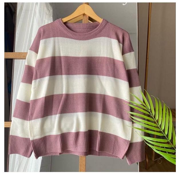 Gambar Eira Sweater Rajut Stripe Oversize Atasan Rajut Wanita Blaster - Mauve dari Overloady Store undefined Tokopedia