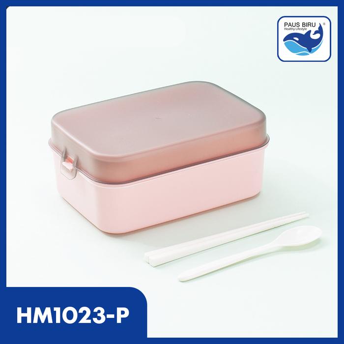 Gambar Lunch box Kotak Bekal Tingkat Sekat dengan Set Alat Makan Microwavable - Pink dari Paus Biru Indonesia undefined Tokopedia
