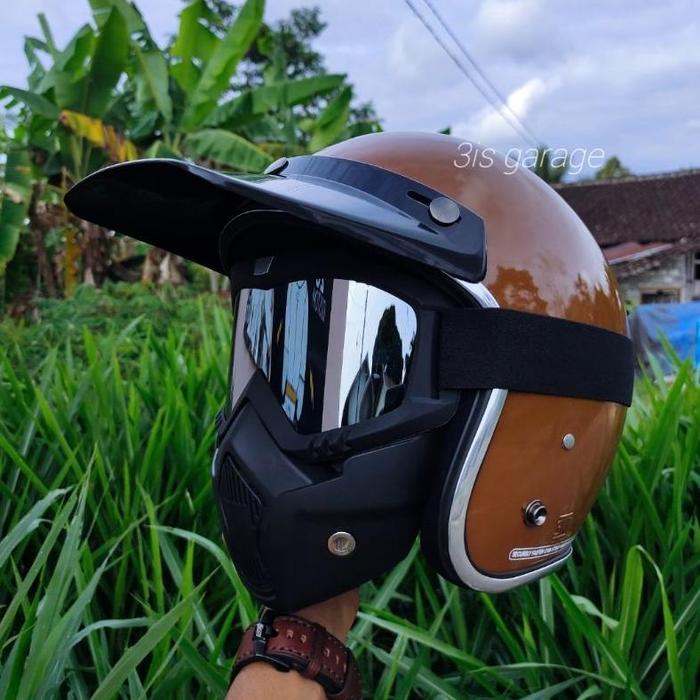 Gambar HELM BOGO RETRO MASKER MASK/PET FULL LEHER SNI - A COKLAT LC, HELM SAJA dari geahelmet undefined Tokopedia