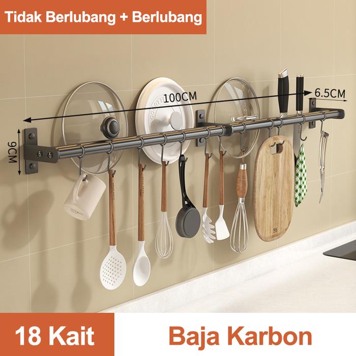Gambar 【COD】GOTTDI Kitchen bar 50cm 80cm 100cm single double gantungan rak dapur pisau panci stainless - 2Bar 100CMHitam dari Gottdi undefined Tokopedia