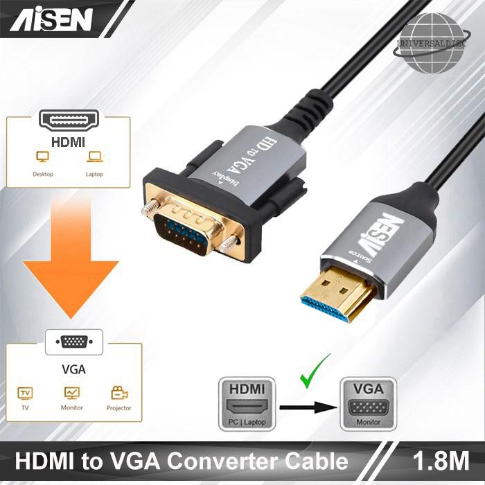 Gambar Kabel HDMI to VGA 1.8m HD Adapter Cable - HDMI male to VGA male - 1.8M AISEN dari Universal disc undefined Tokopedia