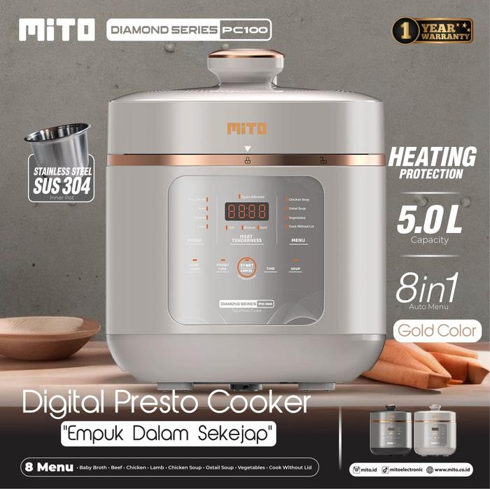 Gambar MITO Presto cooker PC100 5L 700Watt - Digital Pressure Cooker - PC1OO GOLD dari Hscanderson undefined Tokopedia