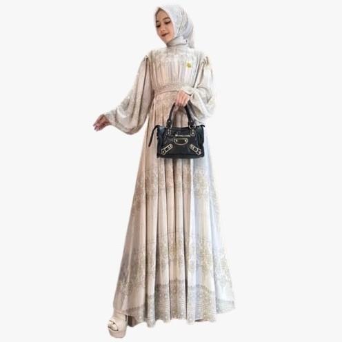 Gambar gamis dress zalea set hijab - hijau sage, All Size dari PUTRI BATIK undefined Tokopedia