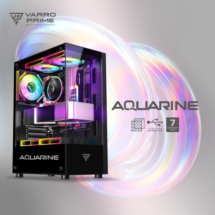 Gambar Casing Gaming VARRO AQUARINE + 3 Fan RGB Side Tempered Glass M-ATX - Hitam dari Ilham Computer Bandung undefined Tokopedia