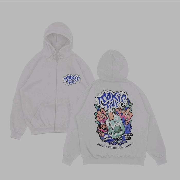 Gambar Jaket Hoodie Zipper Big Size (S-7XL) Sablon TOXIC TONIC pria wanita - Putih, 6XL dari JAKET ARTA SARI undefined Tokopedia