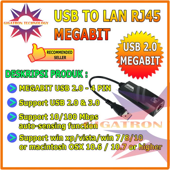 Gambar USB 3.0 LAN Gigabit / Cable Adapter USB A 3.0 to LAN GigaBit / RJ45 - MEGABIT USB 2.0 dari Gigatron Technology undefined Tokopedia