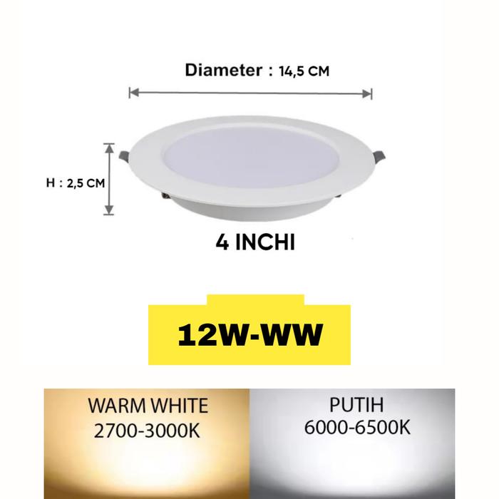 Gambar LAMPU DOWNLIGHT LED PANEL 6W 9W 12W 18W 24W / LAMPU PLAFON LED - 12W-WW dari Sumber Jaya Lighting undefined Tokopedia