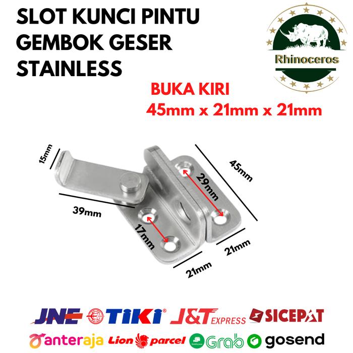 Gambar Slot Kunci Pintu Geser Stainless Grendel Kunci Gembok - 45mm buka kiri dari RhinocerosIndonesia undefined Tokopedia