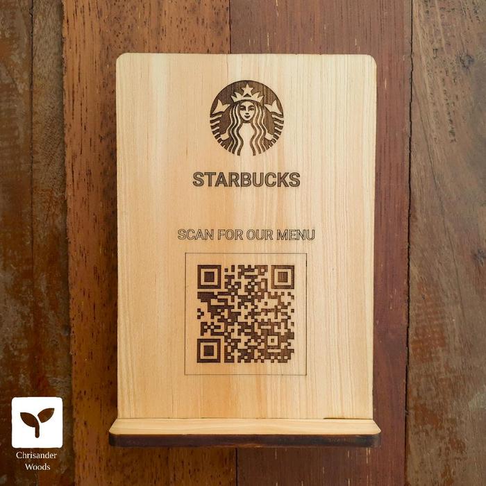 Gambar Papan QRIS Stand | QR Stand Menu Kayu custom QR Code dan logo untuk - Scan Menu dari maura stores undefined Tokopedia
