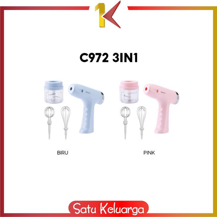 Gambar SK-C972 Hand Mixer 3IN1 USB Charge Blender Pengocok Telur Elektrik - C972 3IN1, PINK dari Satukeluarga undefined Tokopedia