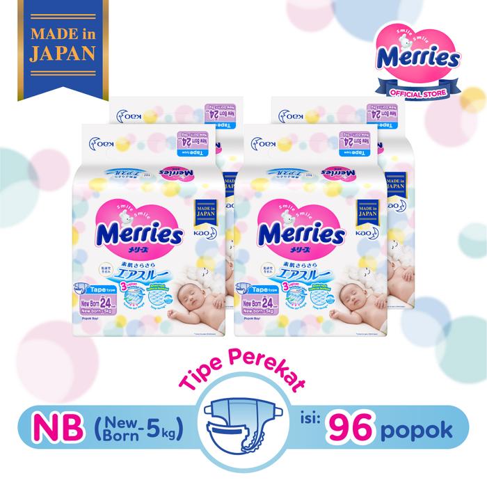 Gambar Merries Premium NB24 Fourpack + Gift - Popok Bayi Perekat (NB-5)kg - Tanpa Gift dari Merries Indonesia undefined Tokopedia