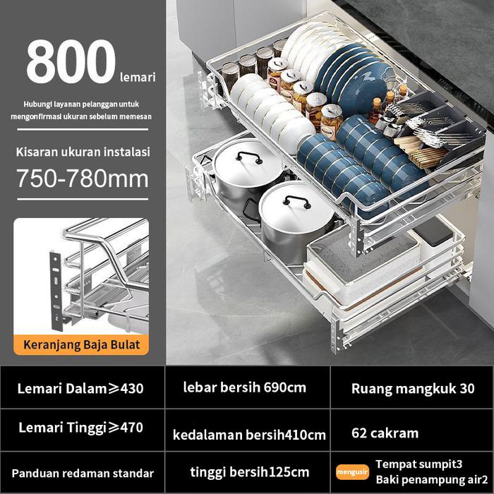 Gambar Rak Piring Stainless Steel Rak Pengering Piring Lemari Dapur Tarik Rak - Kabinet 800 mm dari Easyeaga toko undefined Tokopedia