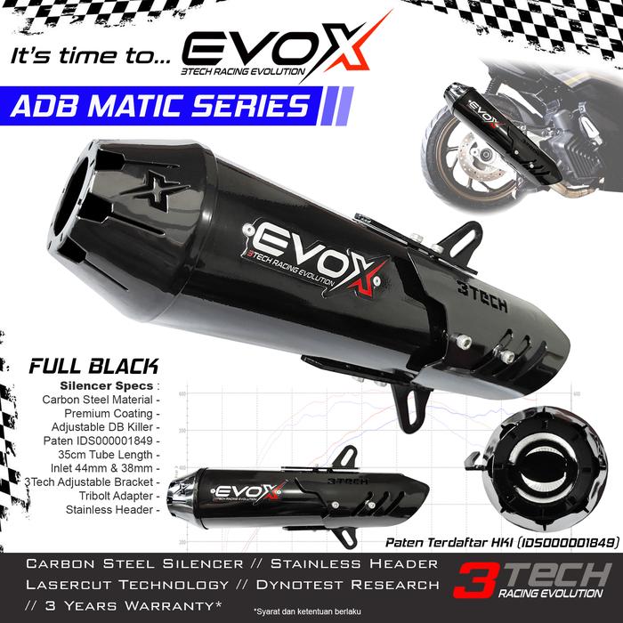 Gambar Knalpot Evox ADB Series untuk Matic 110cc s/d 160cc Full System - FULL BLACK dari Tridente Exhaust undefined Tokopedia