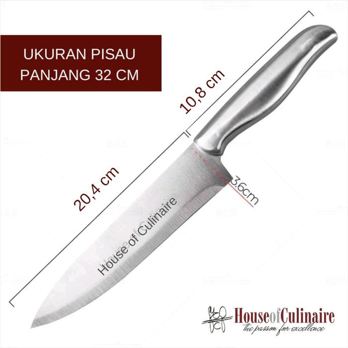 Gambar Pisau Dapur Daging Full Stainless Chef Knife Tajam Kuat - 32 cm dari houseofculinaire undefined Tokopedia