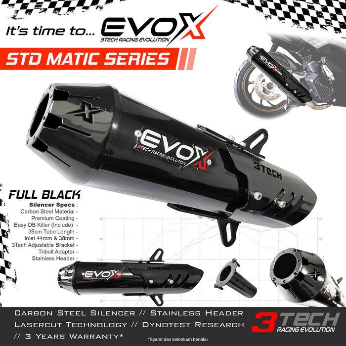 Gambar Knalpot Evox STD Series untuk Matic 110cc s/d 160cc Full System - FULL BLACK dari Tridente Exhaust undefined Tokopedia