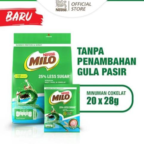 Gambar NESTLE MILO Less Sugar Susu Cokelat Rendah Gula isi Sachet 20 x 28g - Twinpack dari qiqisMarket undefined Tokopedia