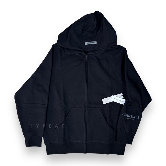 Gambar FOG Fear of God Essentials Full Zip Up Hoodie Applique Logo - Black, S dari HYPEAFID undefined Tokopedia