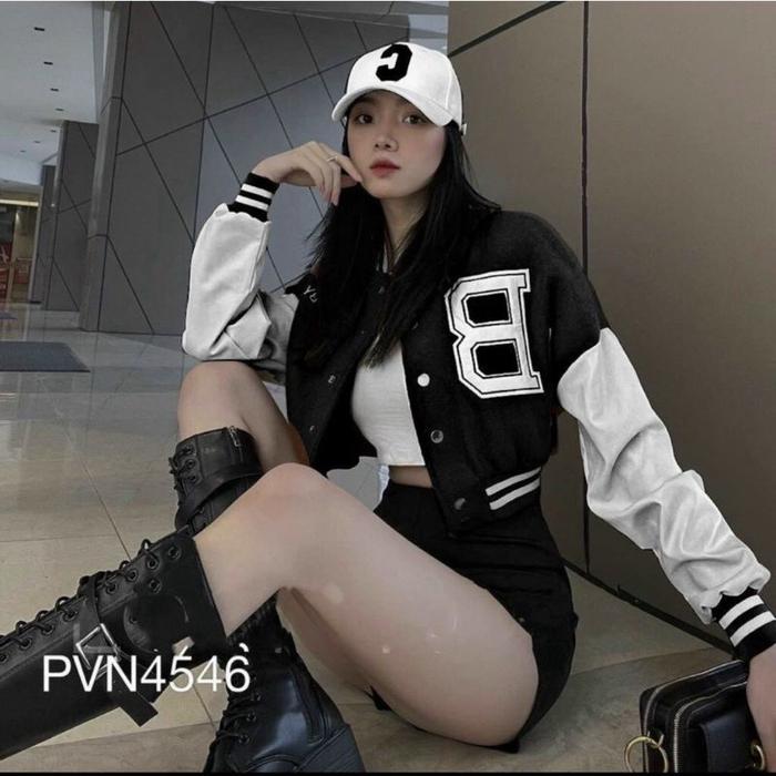 Gambar Jaket Baseball Varsity CROP Big Size ( S - 6XL ) LOGO B BEYOND Korean - Hitam, S dari Sjs Clothing undefined Tokopedia