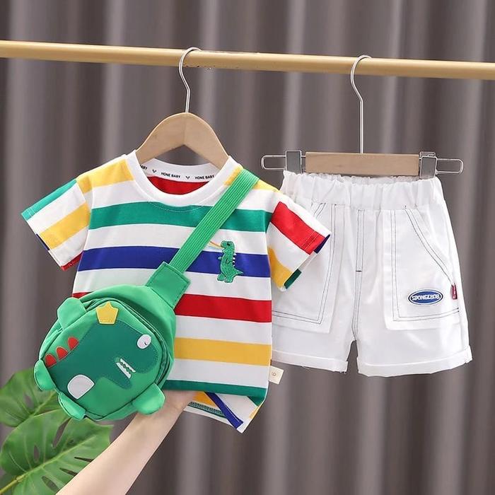 Gambar Setelan Anak Tas Dino Motif Rainbow Dino Setelan Anak Gratis Tas - Putih, S dari Tafi Fashion undefined Tokopedia