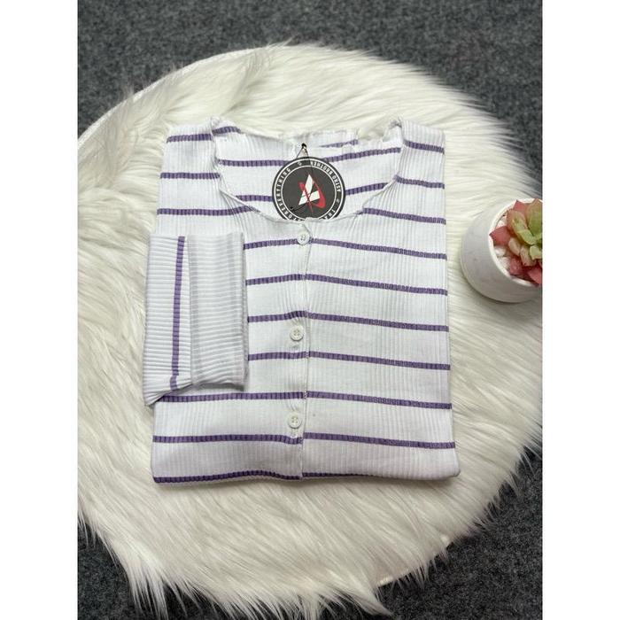 Gambar Cardigan crop top salur korean style / Outer Cardigan salur - Ungu, all size dari KAOS PIDONG undefined Tokopedia