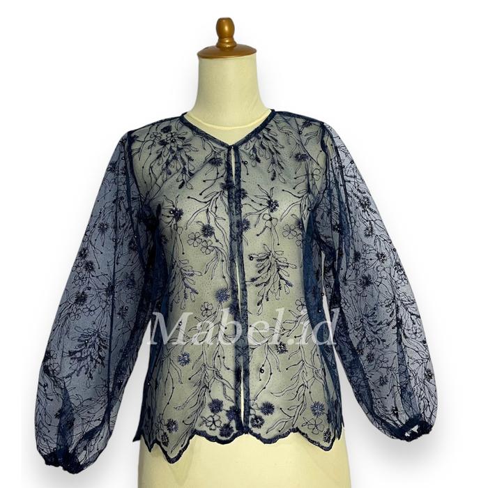 Gambar Atasan Outer Brukat Tille Crop - Navy dari Mabel.id undefined Tokopedia