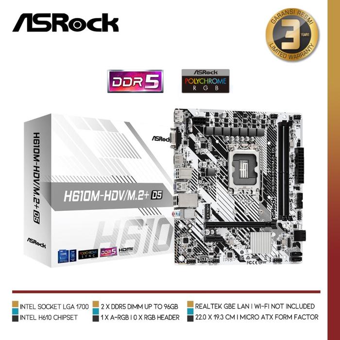 Gambar ASROCK H610M-HDV/M.2+ D5 | Intel H610 LGA 1700 DDR5 Micro ATX dari Nano Komputer undefined Tokopedia