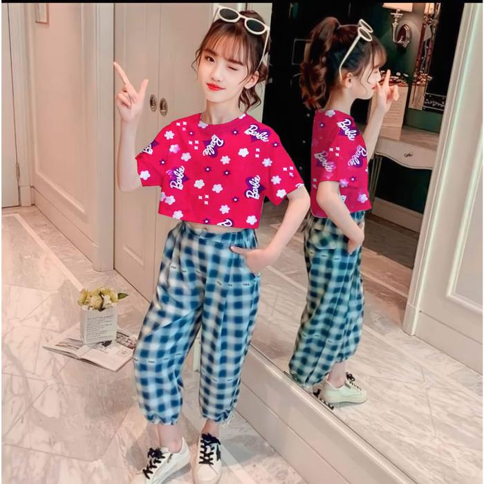 Gambar Kaos Baju Crop Anak Perempuan Barbie Flower 3-9 Tahun - Fanta, M dari Hoky Kids undefined Tokopedia