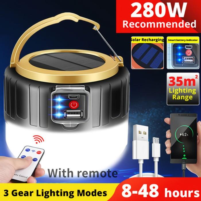 Gambar Lampu Camping Solar Panel Rechargeable Lentera Emergency LED Tahan Air - Black + Remote dari Surya Bright undefined Tokopedia