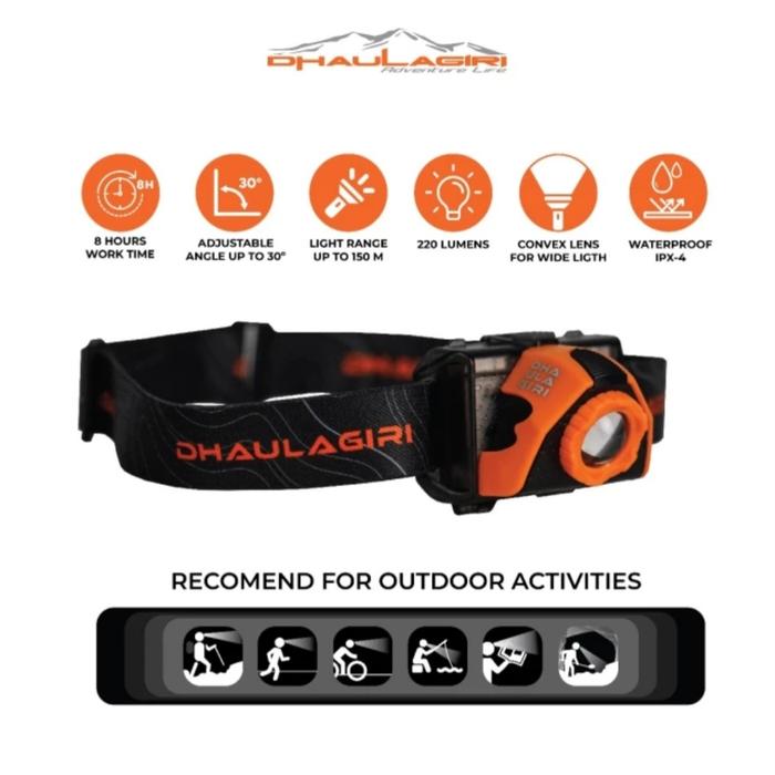 Gambar Headlamp Senter Kepala Rechargeable Waterproof Dhaulagiri 617 Camping Hiking  Mancing Outdoor - Orange dari Makadam Adventure undefined Tokopedia