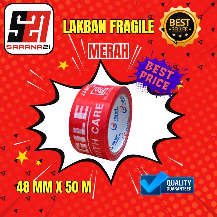 Gambar Lakban Fragile Jangan Di Banting Star Tape 48mmx50m - Merah dari Toko Sarana21 undefined Tokopedia