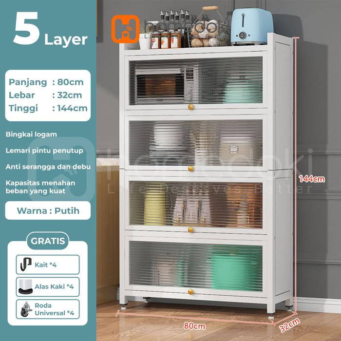 Gambar Homedoki Rak Piring Tertutup / Rak Dapur / Rak Serbaguna 5 Susun - 80CM-5L-PUTIH dari Homedoki Medan Store undefined Tokopedia